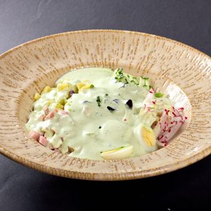 Окрошка на базилике и эстрагоне с прошутто котто Okroshka with basil and tarragon with prosciutto cotto